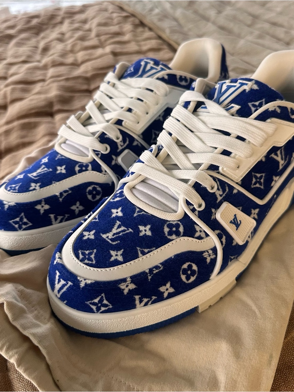 Louis Vuitton Blue and White Monogram Sneakers - Picture 5 of 6